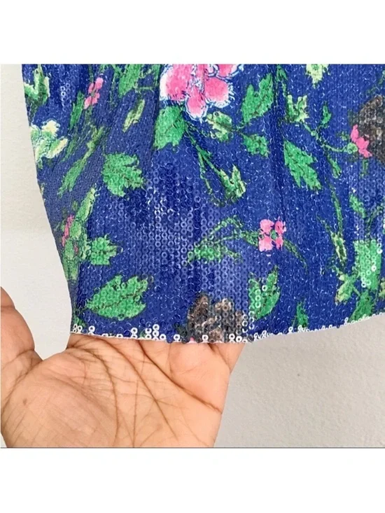 ZARA Blue Pink and Green Floral Sequin Top - Picture 8 of 8